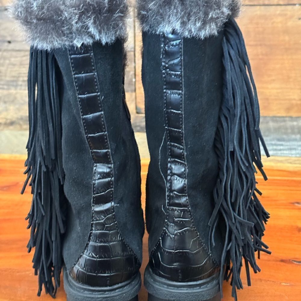 Sam Edelman Tilden Black fringe suede Winter & Rain Boots NWOT sz 7.5